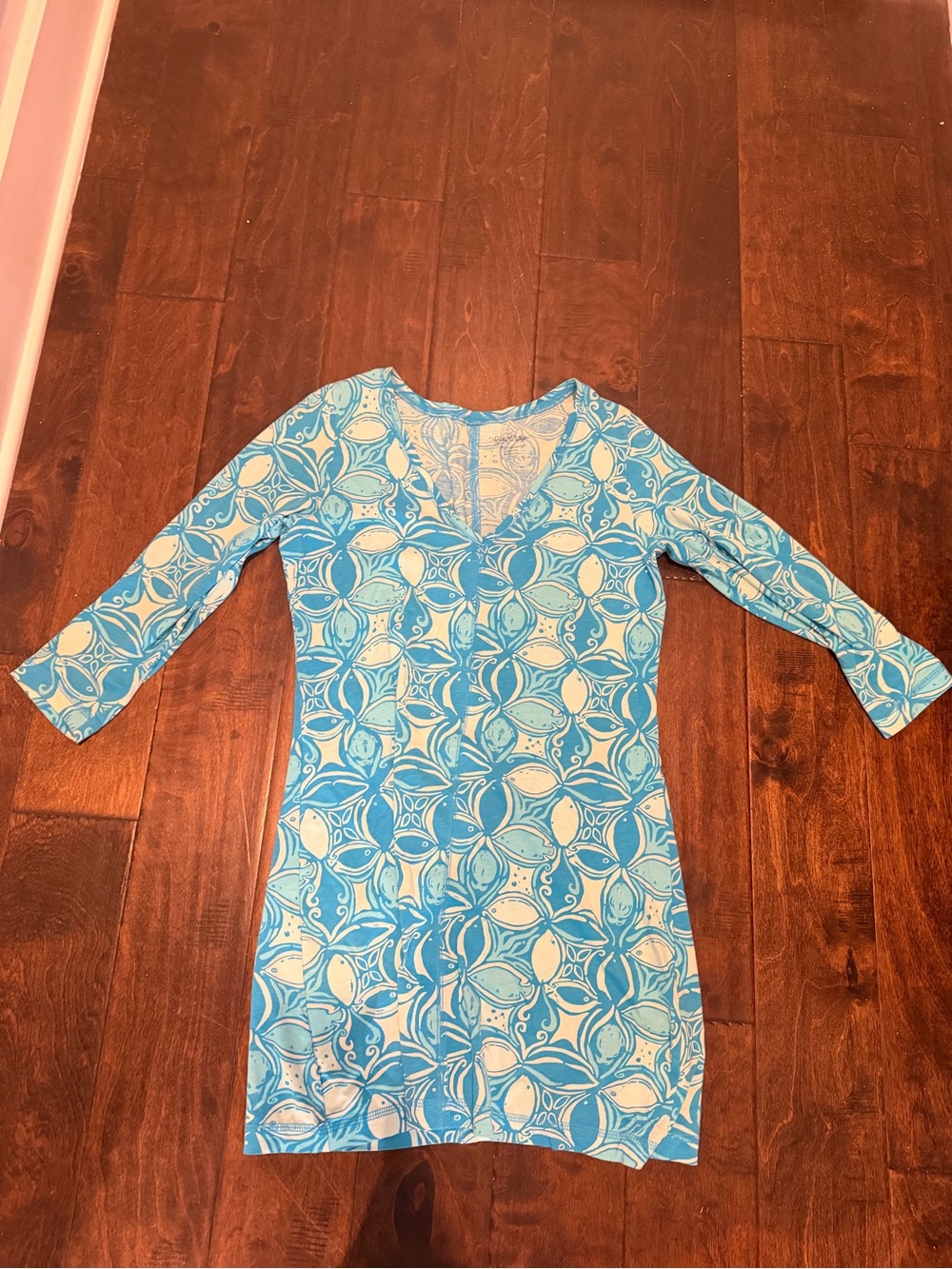 Lilly Pulitzer Turquoise and White Printed Cotton Top